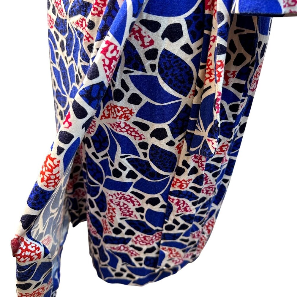 Diane Von Furstenberg Wrap Dress 4 Blue Red White Floral 3/4 Sleeve Viscose - Picture 9 of 12